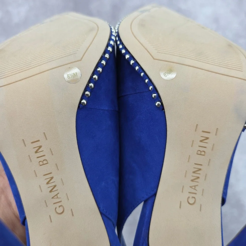 Gianni Bini Renatay Blue Suede Studded Pointed Toe Slingback Pumps Heels Sz 8.5M